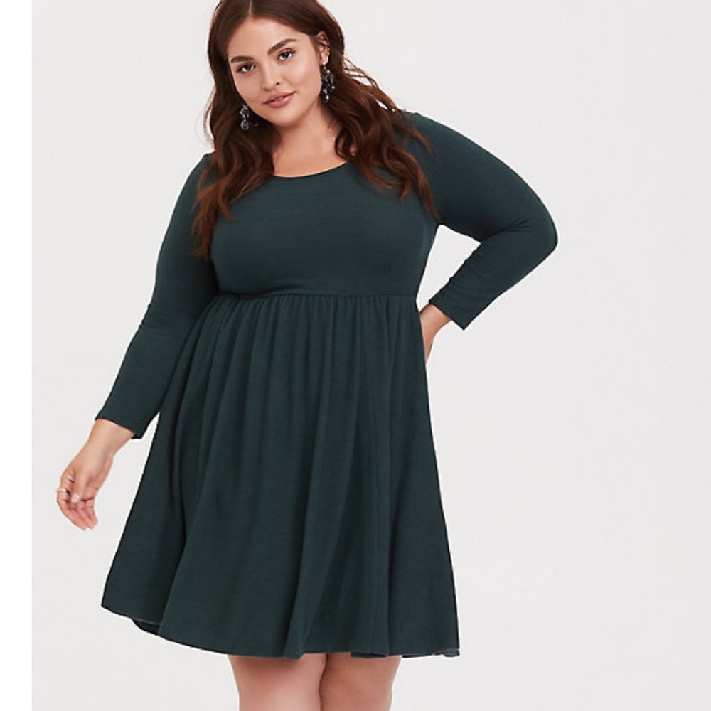 Torrid SUPER SOFT PLUSH DARK GREEN SKATER DRESS